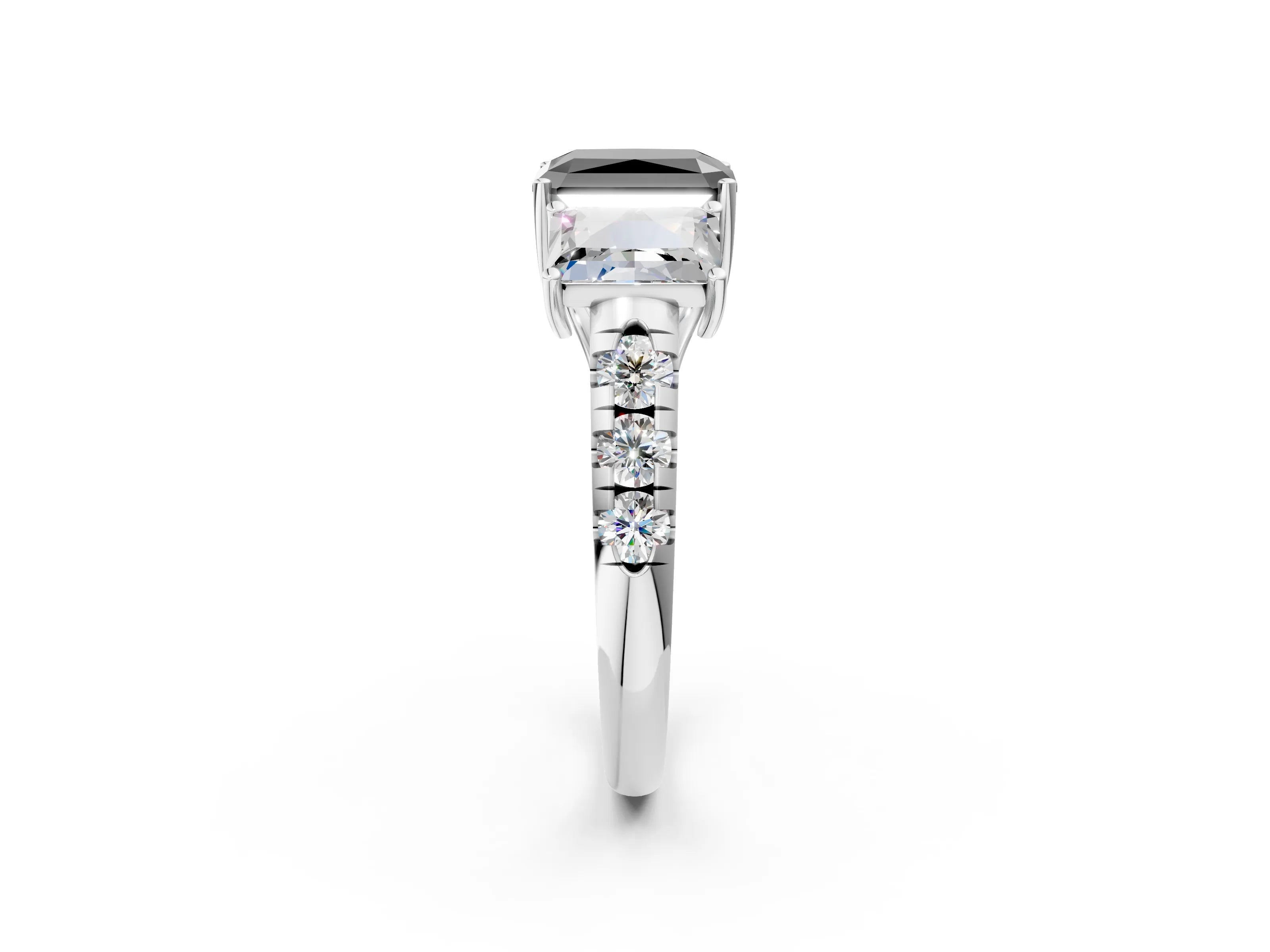 White gold Three-Stone Fancy Black Radiant Cut Diamond Pavé Band with Prong Setting_2