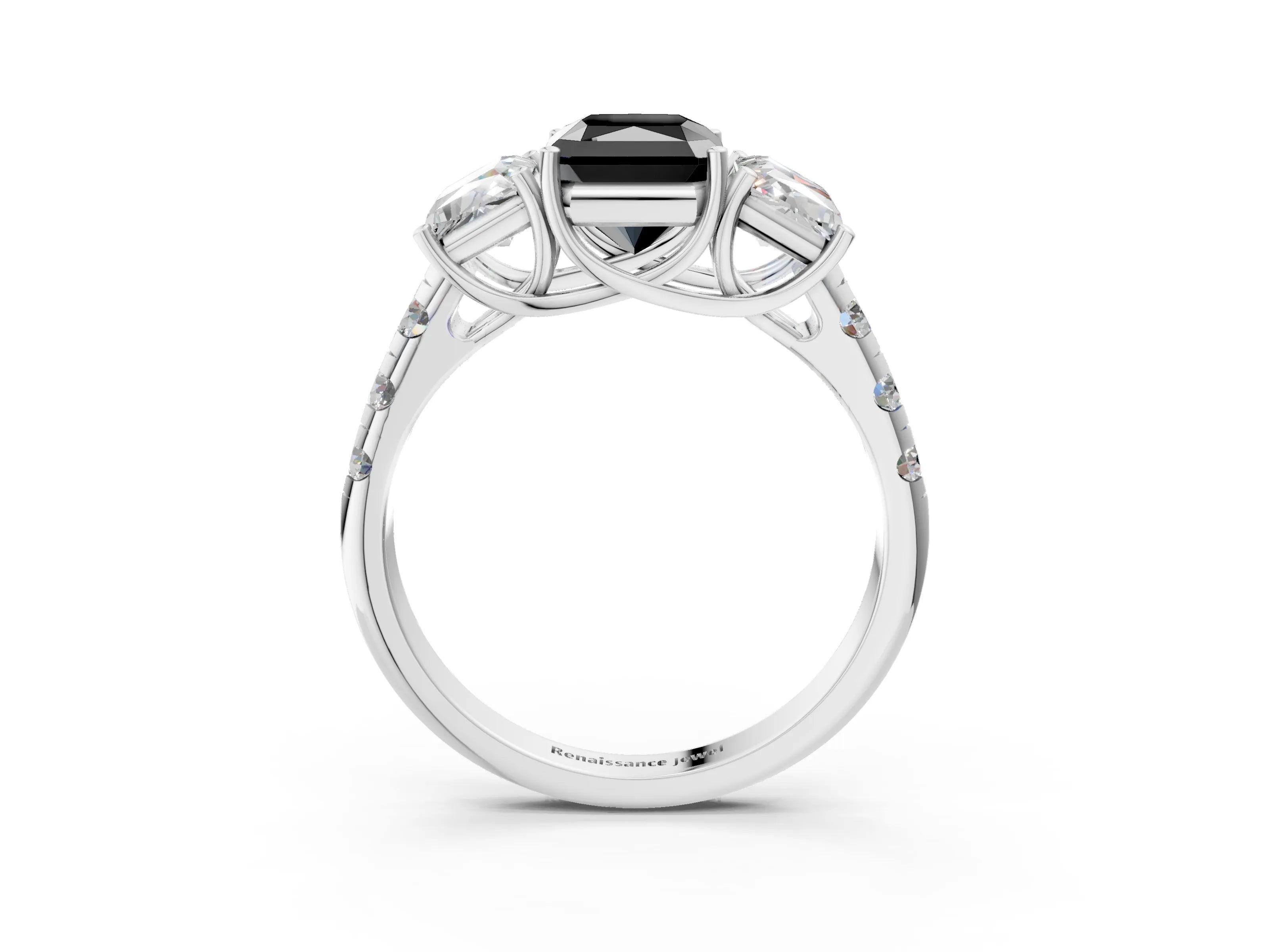 White gold Three-Stone Fancy Black Radiant Cut Diamond Pavé Band with Prong Setting_3