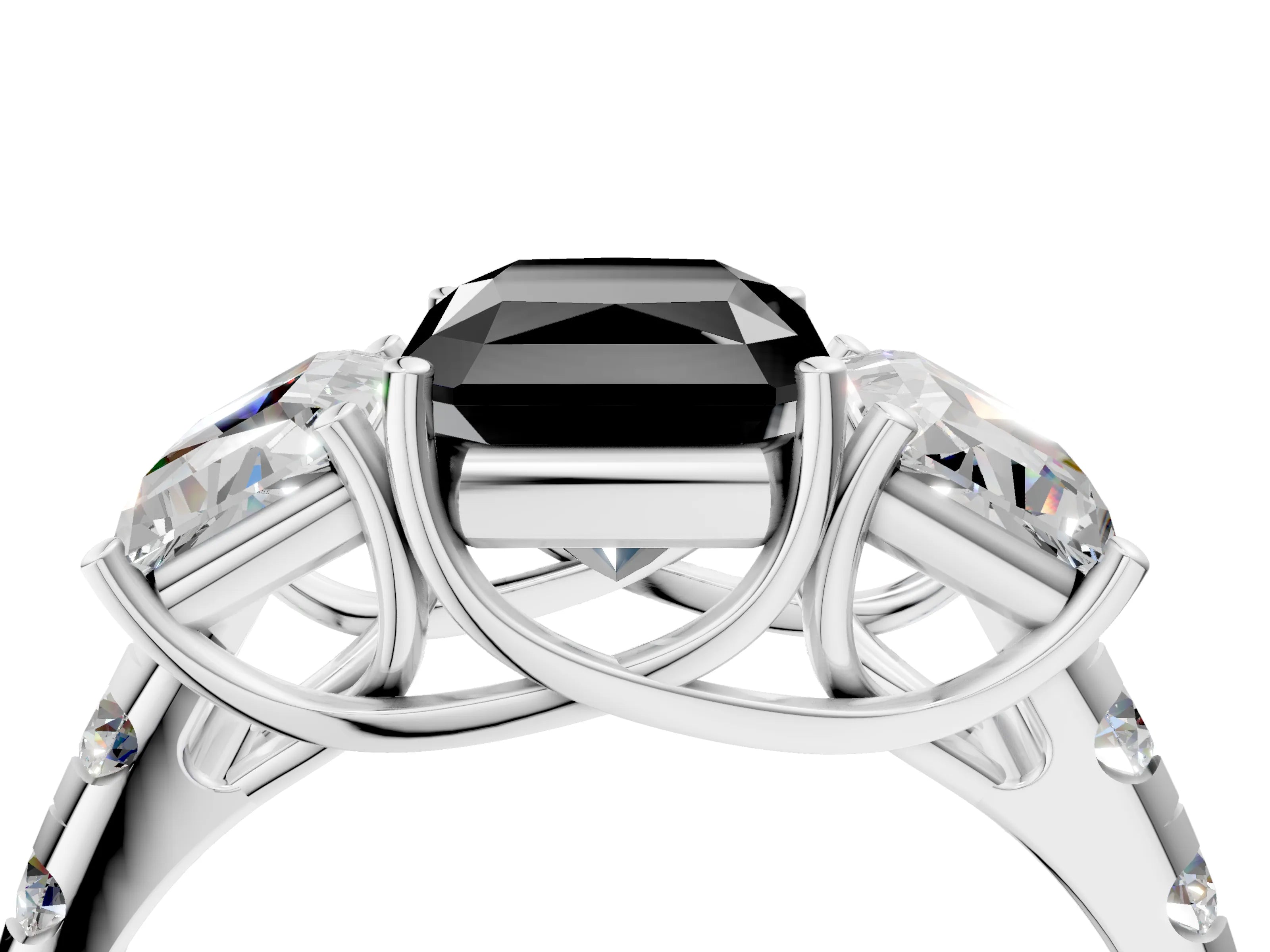 White gold Three-Stone Fancy Black Radiant Cut Diamond Pavé Band with Prong Setting_4