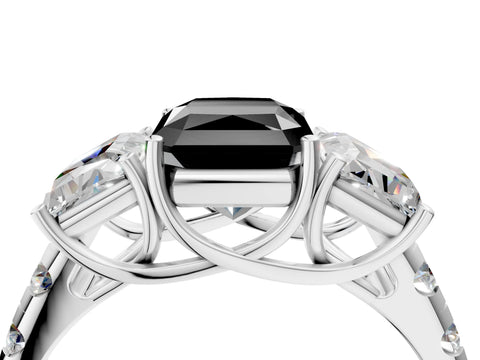 White gold Three-Stone Fancy Black Radiant Cut Diamond Pavé Band with Prong Setting_4