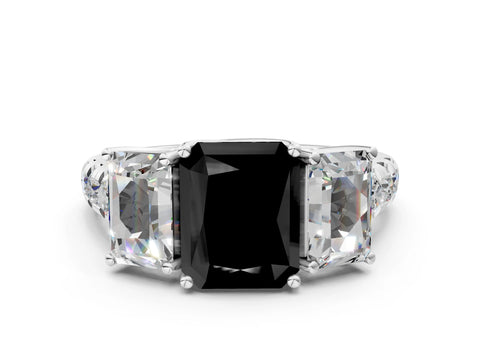 White gold Three-Stone Fancy Black Radiant Cut Diamond Pavé Band with Prong Setting