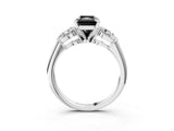 White gold Three-Stone Fancy Black Radiant Cut Diamond Ring with Pear Side Stones and Four-Prong Setting_3