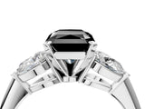 White gold Three-Stone Fancy Black Radiant Cut Diamond Ring with Pear Side Stones and Four-Prong Setting_4
