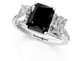 White gold Three-Stone Fancy Black Radiant Cut Diamond Ring with Round  Pavé Band and Prong Setting_106