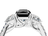 White gold Three-Stone Fancy Black Radiant Cut Diamond Ring with Round  Pavé Band and Prong Setting_106