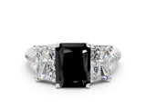 White gold Three-Stone Fancy Black Radiant Cut Diamond Ring with Round  Pavé Band and Prong Setting_108