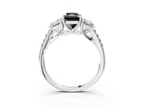 White gold Three-Stone Fancy Black Radiant Cut Diamond Ring with Round  Pavé Band and Prong Setting_108