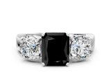 White gold Three-Stone Fancy Black Radiant Cut Diamond Ring with Round Side Stones, Classic Band, and Four-Prong Setting_12