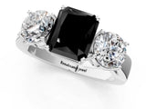 White gold Three-Stone Fancy Black Radiant Cut Diamond Ring with Round Side Stones, Classic Band, and Four-Prong Setting_13