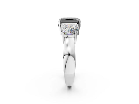 White gold Three-Stone Fancy Black Radiant Cut Diamond Ring with Round Side Stones, Classic Band, and Four-Prong Setting_14