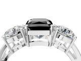 White gold Three-Stone Fancy Black Radiant Cut Diamond Ring with Round Side Stones, Classic Band, and Four-Prong Setting_16