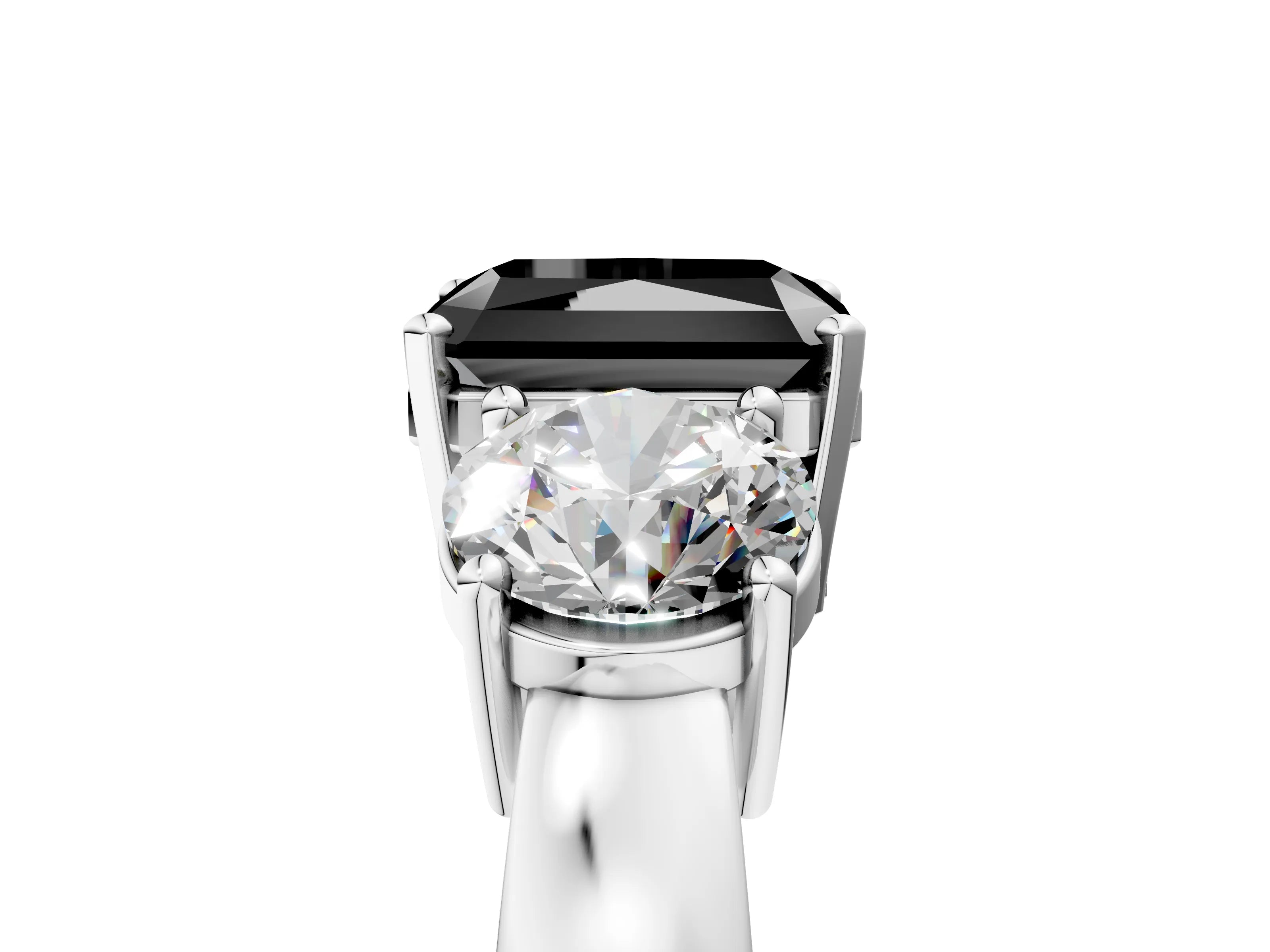 White gold Three-Stone Fancy Black Radiant Cut Diamond Ring with Round Side Stones, Classic Band, and Four-Prong Setting_17