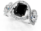 White gold Three-Stone Fancy Black Radiant Cut Diamond Wave Pave Band with Prong Setting_1