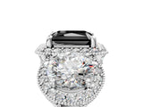 White gold Three-Stone Fancy Black Radiant Cut Halo Diamond Milgrain Band with Four-Prong Setting_5