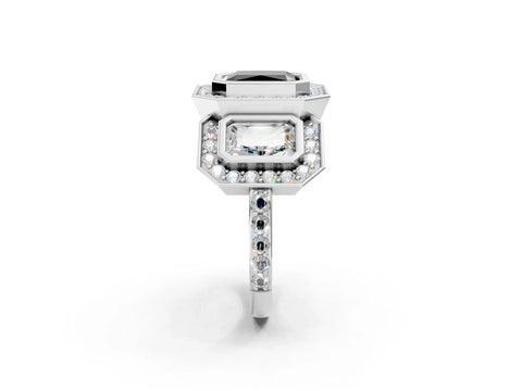 White gold Three-Stone Fancy Black Radiant Cut Halo Pavé Diamond Ring_2