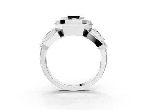 White gold Three-Stone Fancy Black Radiant Cut Halo Pavé Diamond Ring_3