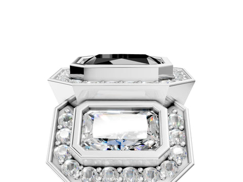 White gold Three-Stone Fancy Black Radiant Cut Halo Pavé Diamond Ring_5