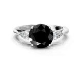 White gold Three-Stone Fancy Black Round Cut Brilliant Diamond Solitaire Ring with Tapered Band and Four-Prong Setting_19