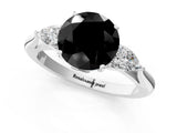 White gold Three-Stone Fancy Black Round Cut Brilliant Diamond Solitaire Ring with Tapered Band and Four-Prong Setting_20