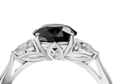 White gold Three-Stone Fancy Black Round Cut Brilliant Diamond Solitaire Ring with Tapered Band and Four-Prong Setting_27