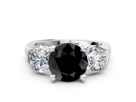 White gold Three-Stone Fancy Black Round Cut Brilliant Diamond Trellis Ring with Comfort Fit Band_12