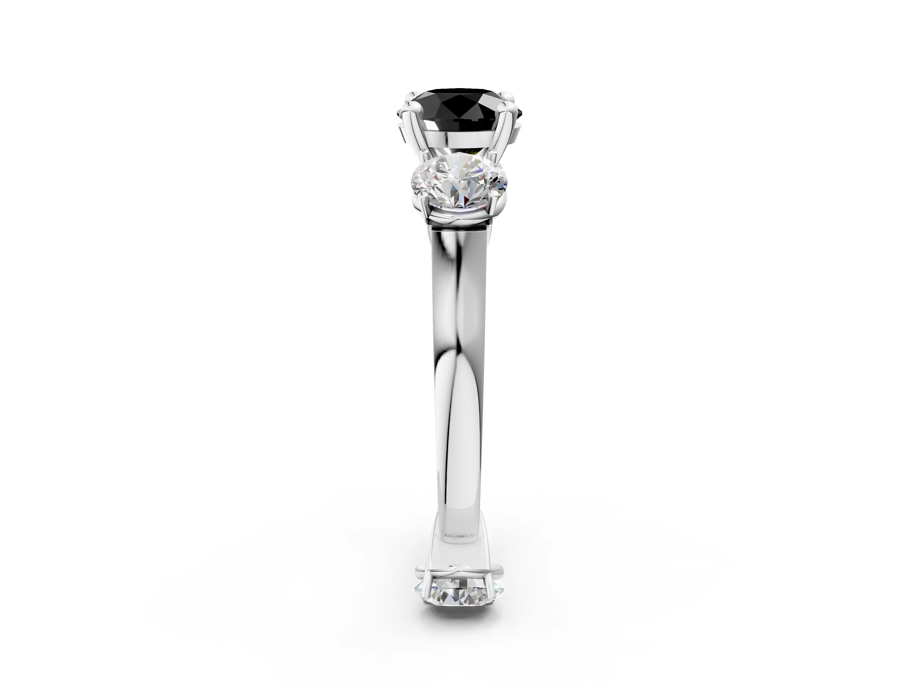 White gold Three-Stone Fancy Black Round Cut Brilliant Diamond Trellis Ring with Comfort Fit Band_14