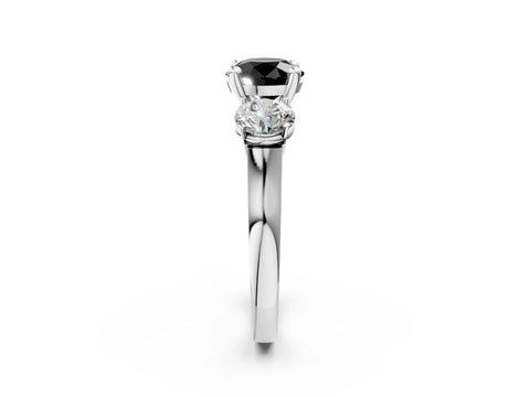 White gold Three-Stone Fancy Black Round Cut Brilliant Diamond Trellis Ring with Comfort Fit Band_14