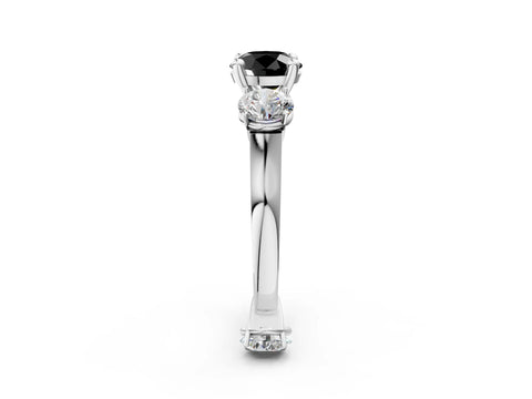 White gold Three-Stone Fancy Black Round Cut Brilliant Diamond Trellis Ring with Comfort Fit Band_14