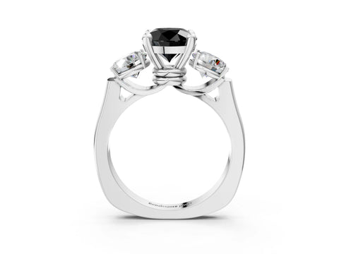 White gold Three-Stone Fancy Black Round Cut Brilliant Diamond Trellis Ring with Comfort Fit Band_15