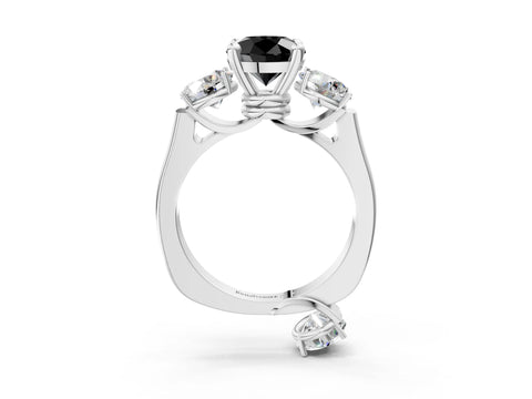 White gold Three-Stone Fancy Black Round Cut Brilliant Diamond Trellis Ring with Comfort Fit Band_15