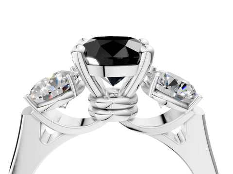 White gold Three-Stone Fancy Black Round Cut Brilliant Diamond Trellis Ring with Comfort Fit Band_16