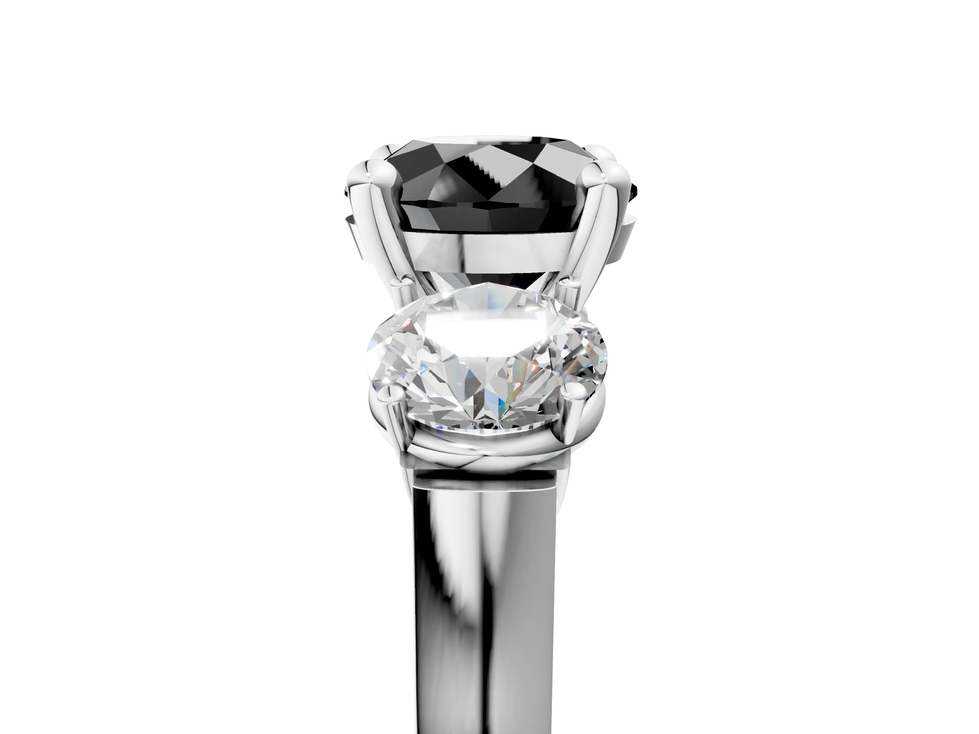 White gold Three-Stone Fancy Black Round Cut Brilliant Diamond Trellis Ring with Comfort Fit Band_17