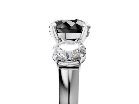 White gold Three-Stone Fancy Black Round Cut Brilliant Diamond Trellis Ring with Comfort Fit Band_17