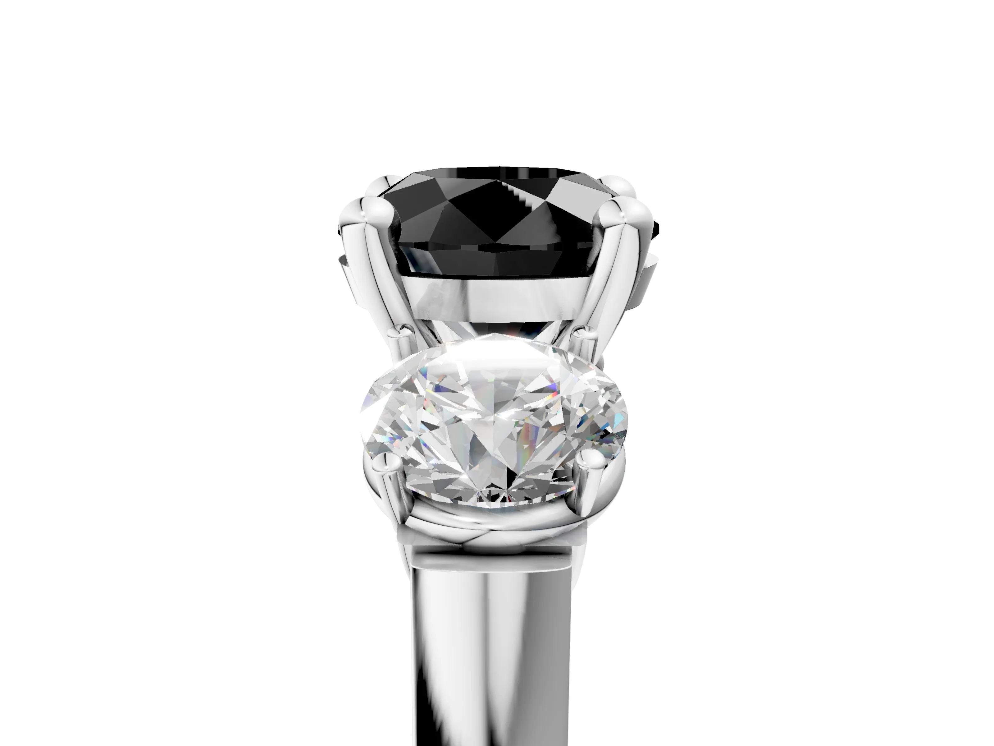 White gold Three-Stone Fancy Black Round Cut Brilliant Diamond Trellis Ring with Comfort Fit Band_17