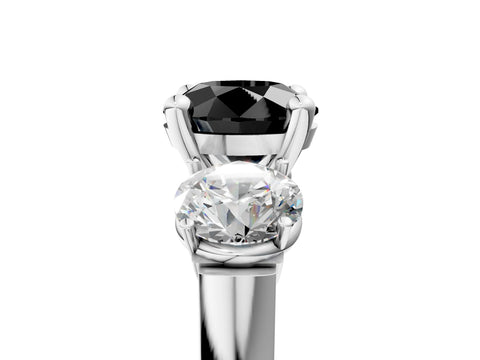 White gold Three-Stone Fancy Black Round Cut Brilliant Diamond Trellis Ring with Comfort Fit Band_17