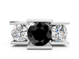 White gold Three Stone Fancy Black Round Cut Cut Channel Set Diamond Ring_24