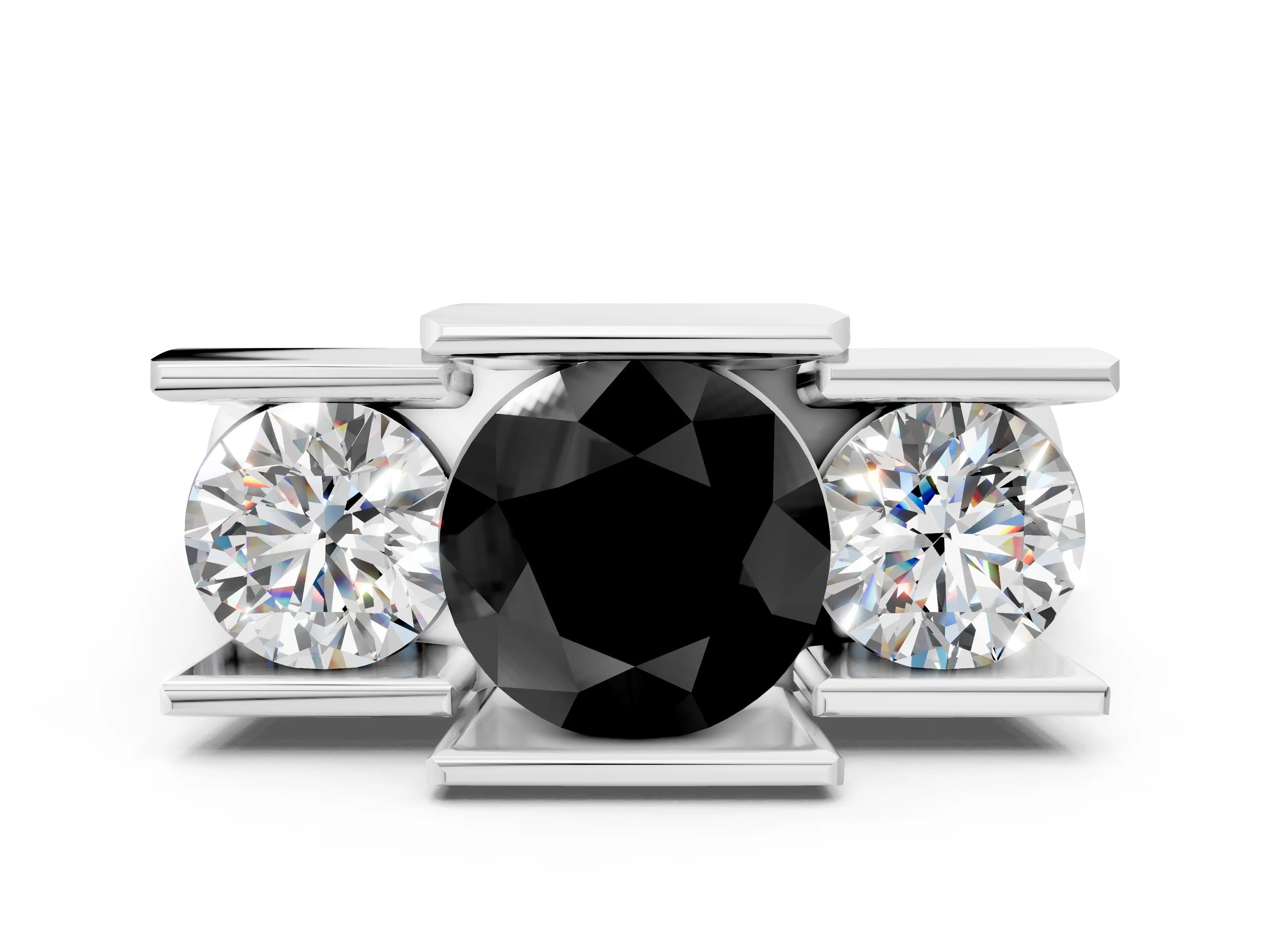 White gold Three Stone Fancy Black Round Cut Cut Channel Set Diamond Ring_24