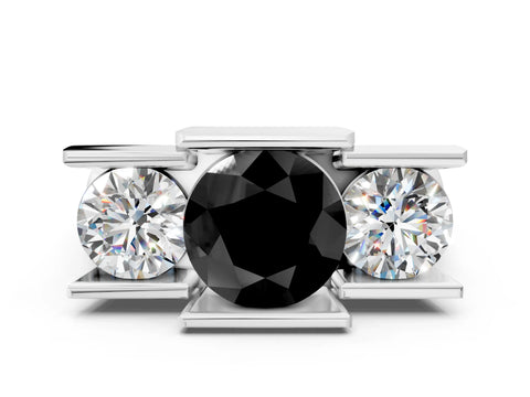 White gold Three Stone Fancy Black Round Cut Cut Channel Set Diamond Ring_24