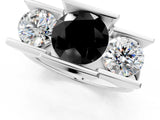 White gold Three Stone Fancy Black Round Cut Cut Channel Set Diamond Ring_25