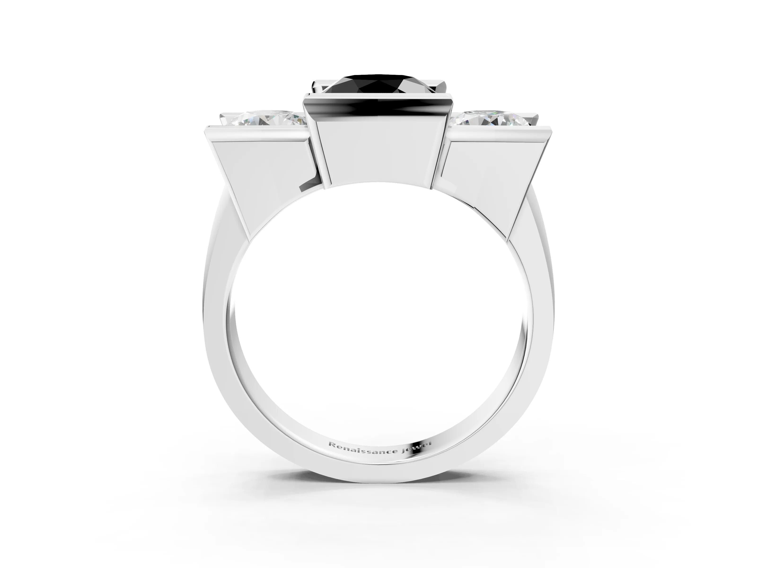 White gold Three Stone Fancy Black Round Cut Cut Channel Set Diamond Ring_27