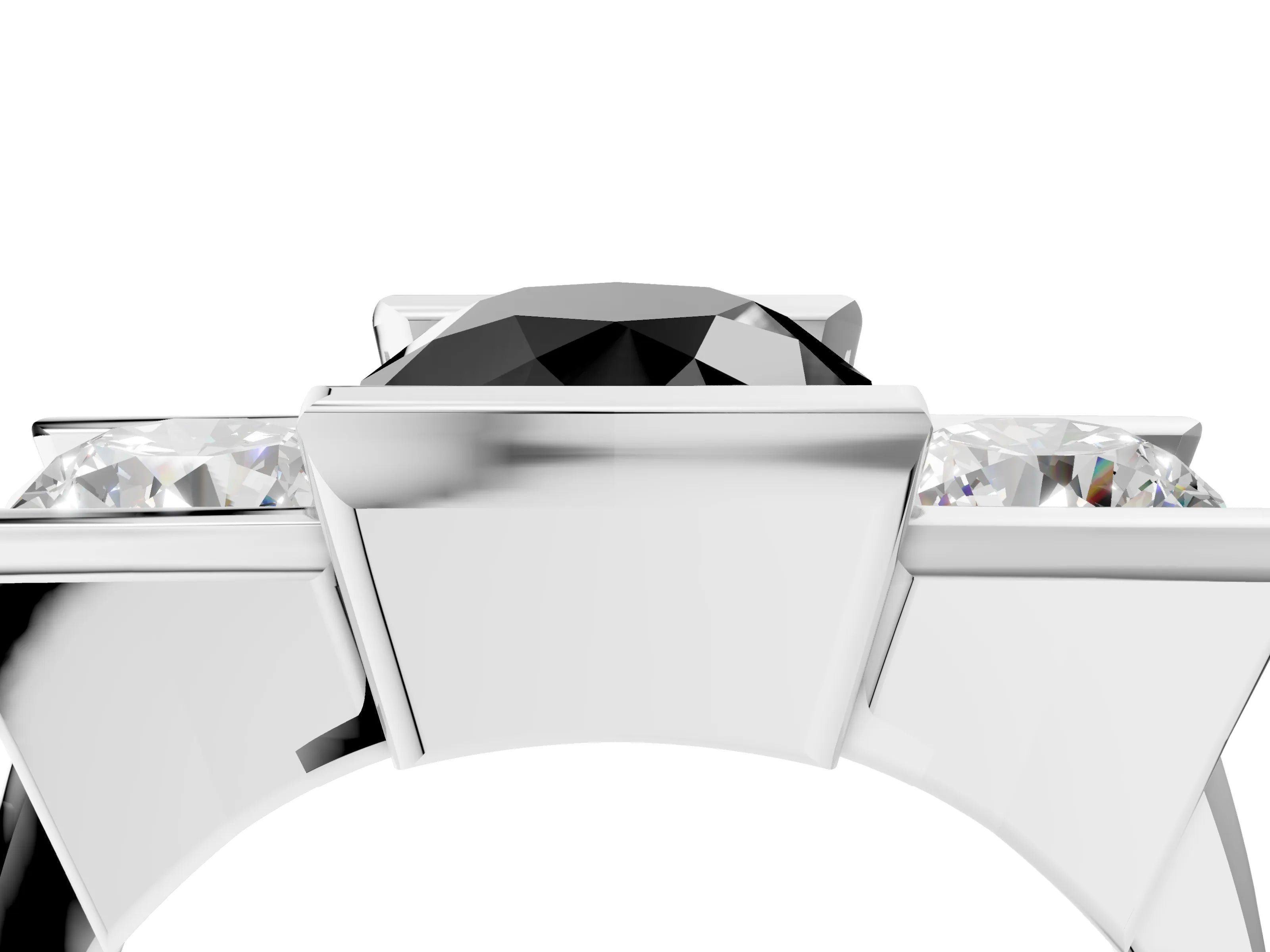 White gold Three Stone Fancy Black Round Cut Cut Channel Set Diamond Ring_28