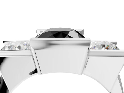 White gold Three Stone Fancy Black Round Cut Cut Channel Set Diamond Ring_28