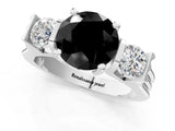 White gold Three-Stone Fancy Black Round Cut Cut Classic Band Prong Setting Ring_1