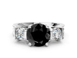 White gold Three-Stone Fancy Black Round Cut Cut Classic Band Prong Setting Ring
