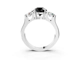 White gold Three-Stone Fancy Black Round Cut Cut Classic Band Prong Setting Ring_3