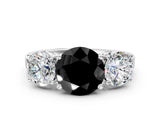 White gold Three-Stone Fancy Black Round Cut Cut Diamond Engagement Ring with Flat Band and Four-Prong Setting_12