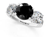 White gold Three-Stone Fancy Black Round Cut Cut Diamond Engagement Ring with Flat Band and Four-Prong Setting_13