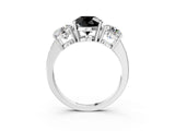 White gold Three-Stone Fancy Black Round Cut Cut Diamond Engagement Ring with Flat Band and Four-Prong Setting_15