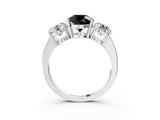 White gold Three-Stone Fancy Black Round Cut Cut Diamond Engagement Ring with Flat Band and Four-Prong Setting_15