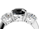 White gold Three-Stone Fancy Black Round Cut Cut Diamond Engagement Ring with Flat Band and Four-Prong Setting_16